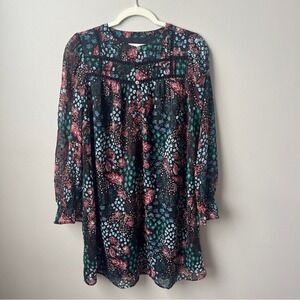 Loft Shift Dress Women's Small Black Dark Floral Office Feminine Modest Classic